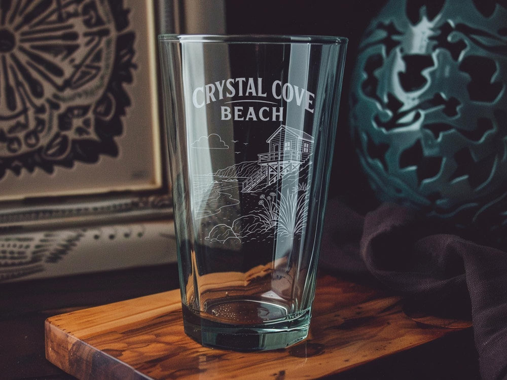 Crystal Cove Beach Pint Glass, California Coastal Cove, Ocean Waves, Sandy Shoreline, Seaside Cliffs, Beach Lover Gift