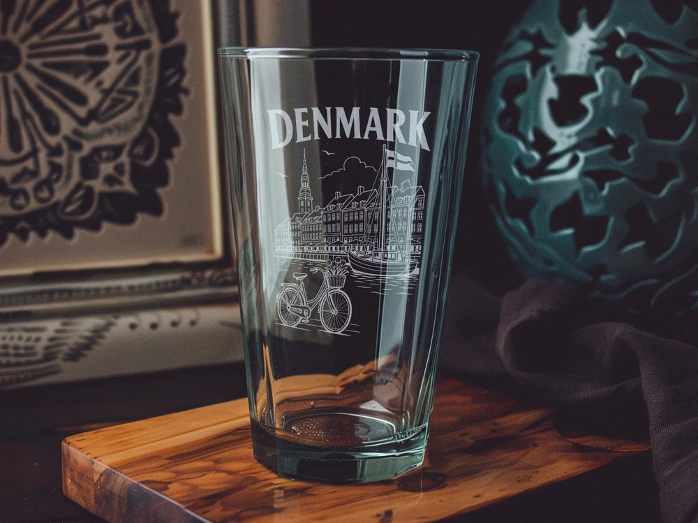 Denmark Pint Glass, Danish Flag Beer Glass, Copenhagen Souvenir Drinkware, Denmark Travel Gift, Scandinavian Bar Glass