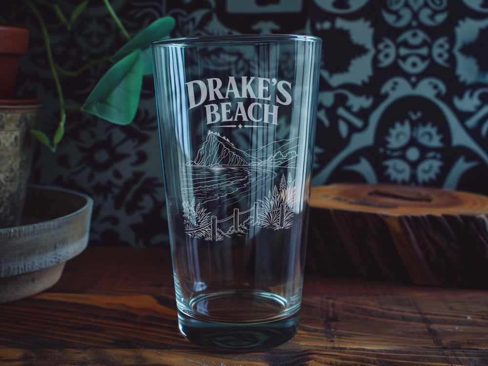 Drakes Beach Pint Glass, Point Reyes California Coastal Landmark Souvenir Beer Glass, Drake's Bay Ocean Beach Gift