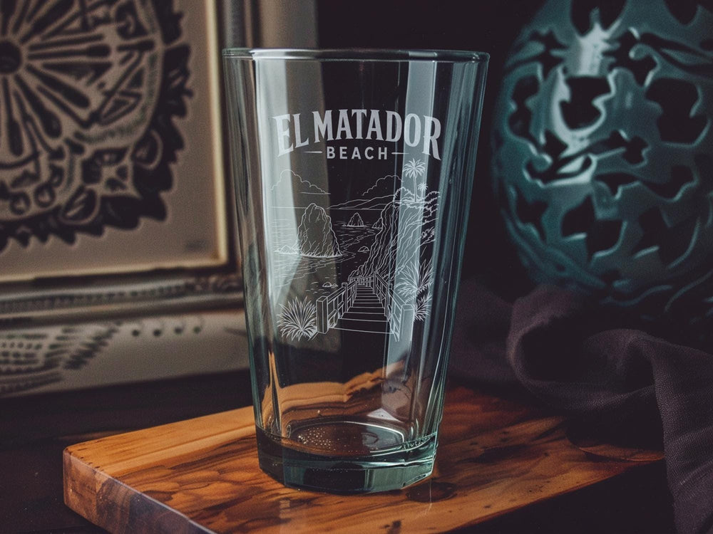 El Matador Beach Pint Glass, Malibu California Coastal Cliffs and Ocean Waves Souvenir Beer Glass, Beach Lover Gift