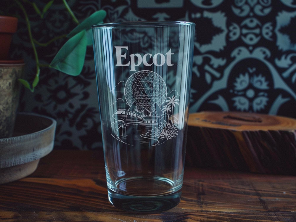 Epcot Pint Glass, Disney World Theme Park Souvenir Beer Glass, EPCOT Center Landmark Drinking Glass Gift