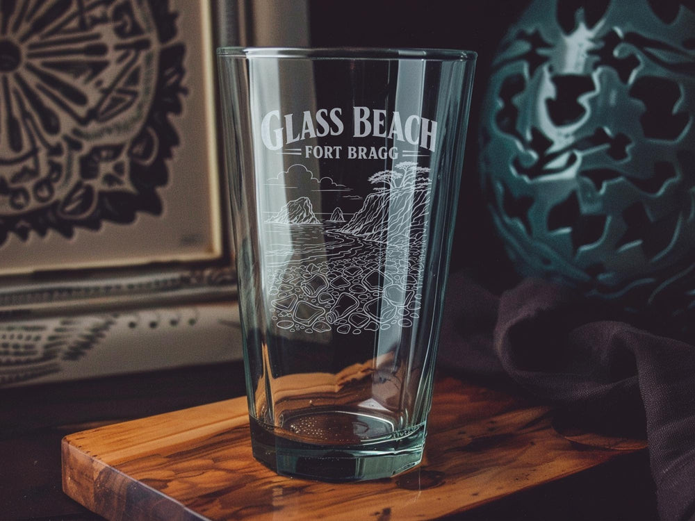 Glass Beach Fort Bragg California Pint Glass, Sea Glass Shoreline Coastal Souvenir Beer Glass, Mendocino County Beach Gift