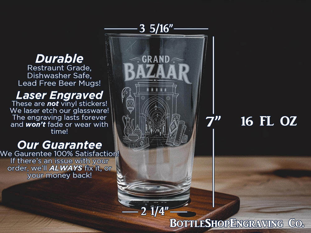 Grand Bazaar Pint Glass, Istanbul Turkish Market Scene Drinkware, Bazaar Stalls Spice Rugs Lanterns Souvenir Gift