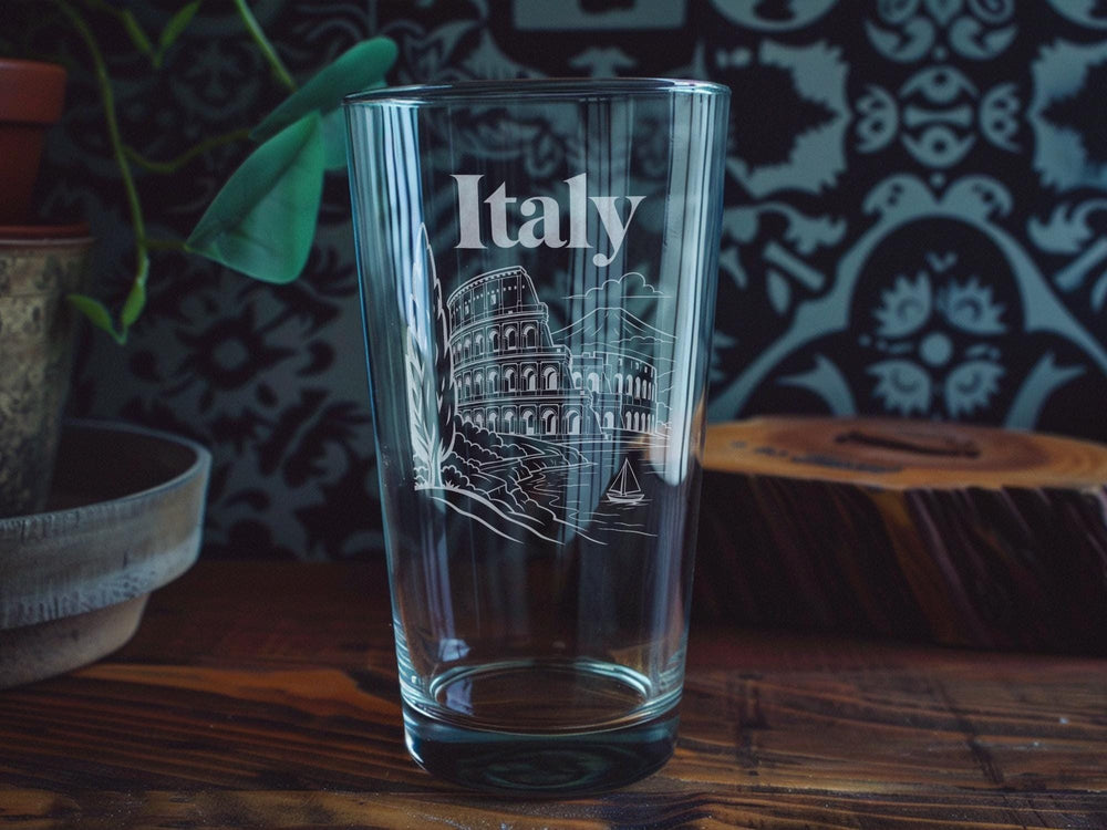Italy Pint Glass, Italy Travel Souvenir Beer Glass, Italian Flag Italy Map Pint Glass, Rome Venice Florence Italy Gift