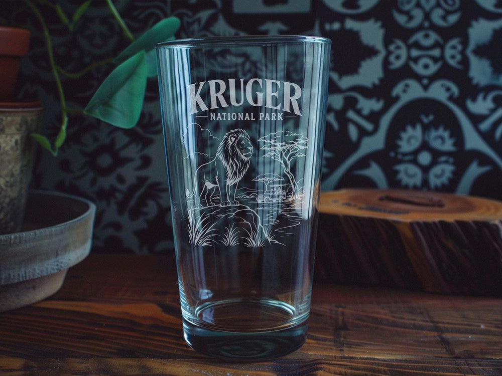 Kruger National Park Pint Glass, South Africa Safari Wildlife Souvenir Beer Glass, African Big Five Nature Travel Gift