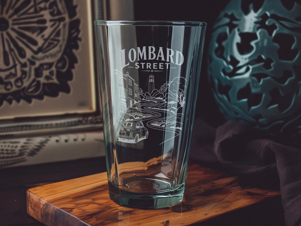 Lombard Street San Francisco Pint Glass, Crooked Street Landmark Drinkware, California Travel Souvenir Bar Glass