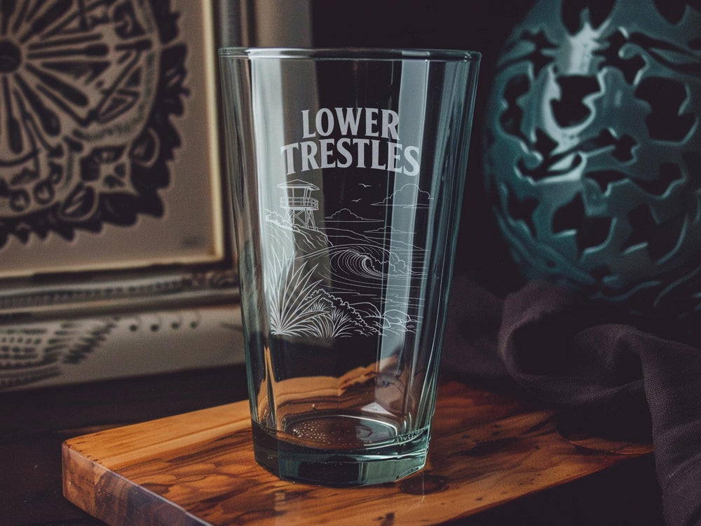 Lower Trestles Surf Spot Pint Glass, San Onofre Beach California Surfing Gift, Coastal Wave Bar Glassware