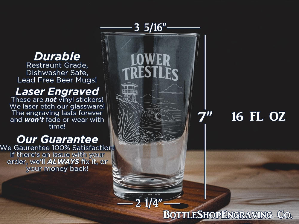 Lower Trestles Surf Spot Pint Glass, San Onofre Beach California Surfing Gift, Coastal Wave Bar Glassware
