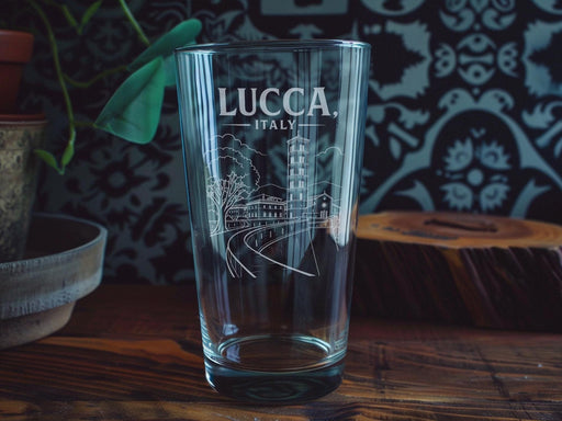 Lucca Italy Pint Glass, Tuscany Souvenir Beer Glass, Lucca Cityscape Travel Gift, Italian Vacation Keepsake Drinkware
