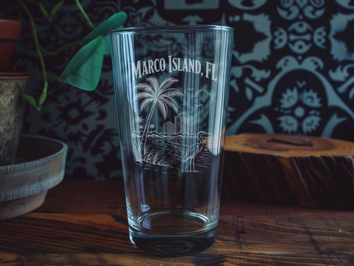 Marco Island FL Pint Glass, Marco Island Florida Souvenir Drinkware, Beach Vacation Gift, Coastal Bar Glass, Florida Gulf Coast Keepsake