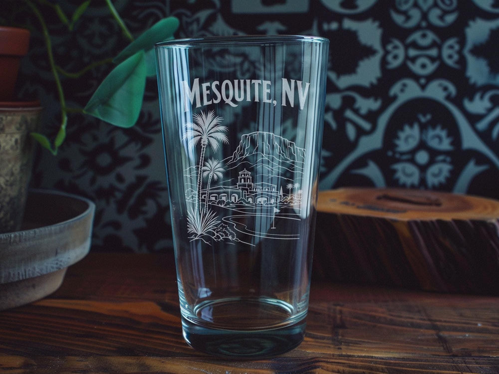 Mesquite Nevada Pint Glass, Mesquite NV Souvenir Glass, Nevada Travel Gift, Mesquite City Keepsake, Desert Town Drinkware