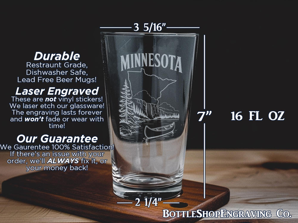 Minnesota Pint Glass, Minnesota State Souvenir Beer Glass, Minnesota Travel Gift, Minnesota Lake Life Barware, Midwest Gift