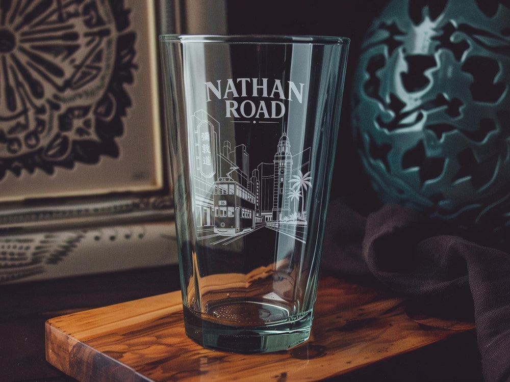 Nathan Road Street Sign Pint Glass, Hong Kong Nathan Road Souvenir Beer Glass, Kowloon Travel Gift Drinkware