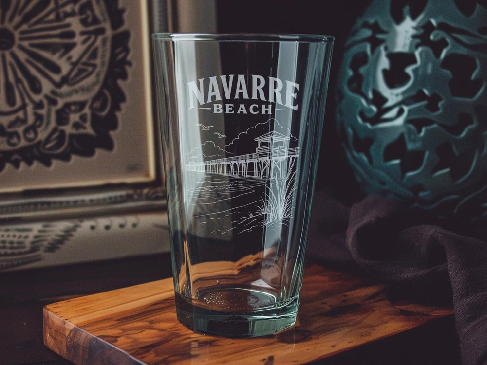 Navarre Beach Pint Glass, Florida Beach Souvenir Beer Glass, Coastal Vacation Drinkware, Gulf Coast Barware Gift