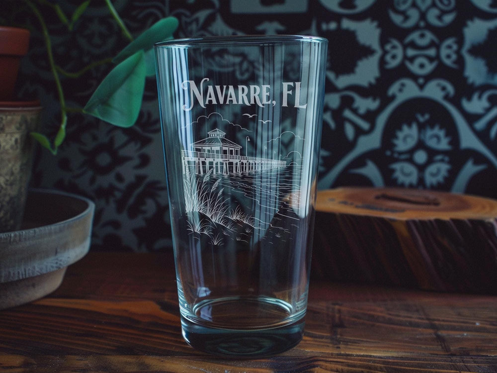 Navarre Florida Pint Glass, Navarre FL Souvenir Beer Glass, Coastal Gulf Beach Town Gift, Vacation Keepsake Drinkware