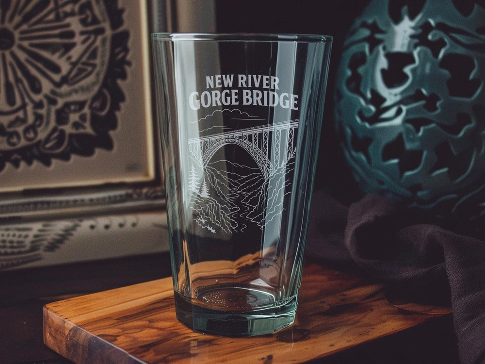 New River Gorge Bridge Pint Glass, West Virginia Landmark Glass, New River Gorge National Park Souvenir Drinkware