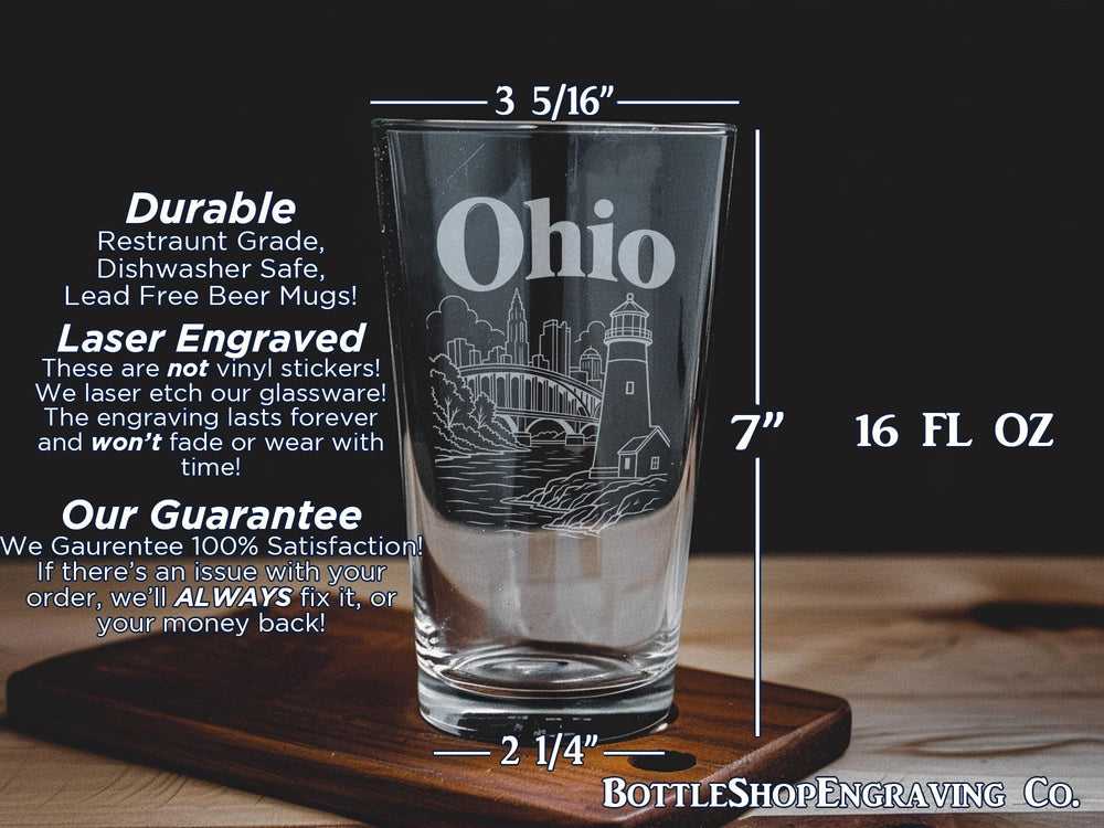 Ohio Pint Glass, Ohio State Souvenir Beer Glass, Ohio Travel Gift, Ohio Home State Keepsake Glass, Ohio Pride Drinkware