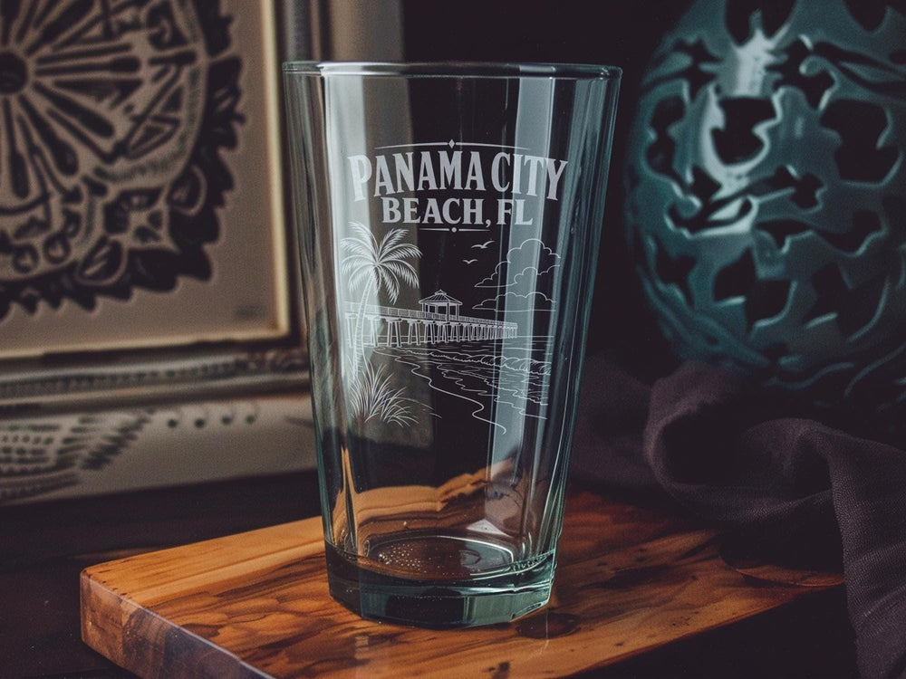 Panama City Beach FL Pint Glass, Florida Beach Souvenir Drinkware, Gulf Coast Vacation Gift, Coastal Bar Glass
