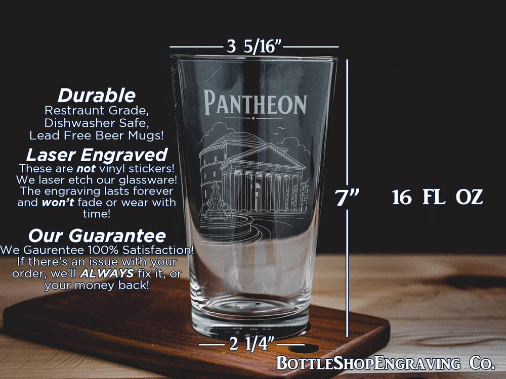 Pantheon Pint Glass, Rome Landmark Drinking Glass, Ancient Roman Temple Souvenir Barware, Italy Travel Gift, Cocktail Beer Glass