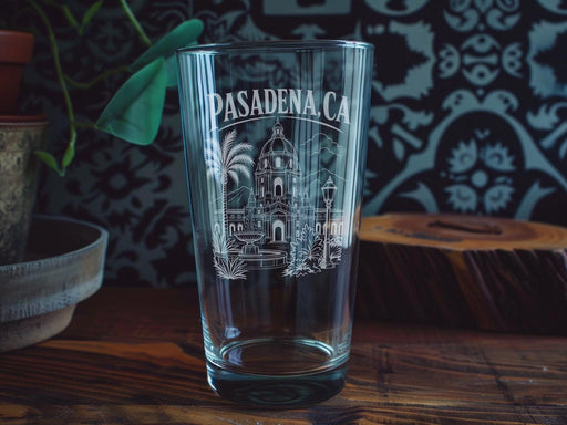 Pasadena CA Pint Glass, Pasadena California Souvenir Beer Glass, Pasadena City Landmark Travel Gift, LA County Drinkware