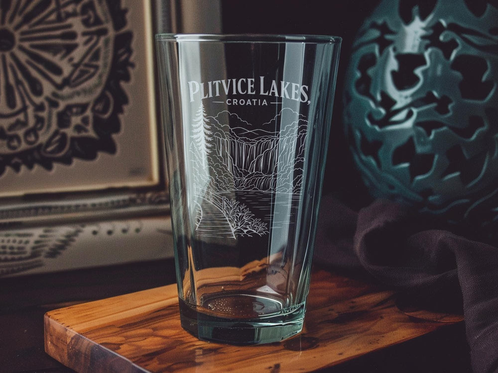 Plitvice Lakes Croatia Pint Glass, Plitvice Lakes National Park Souvenir Beer Glass, Croatia Travel Gift Glassware