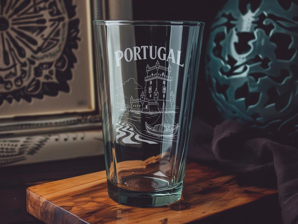 Portugal Pint Glass, Portugal Travel Souvenir Beer Glass, Portugal Gift, Portuguese Pride Barware, Portugal Vacation Keepsake Glass