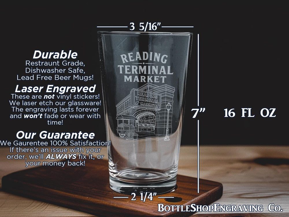 Reading Terminal Market Pint Glass, Philadelphia Market Landmark Beer Glass, Food Hall Souvenir Drinkware Gift