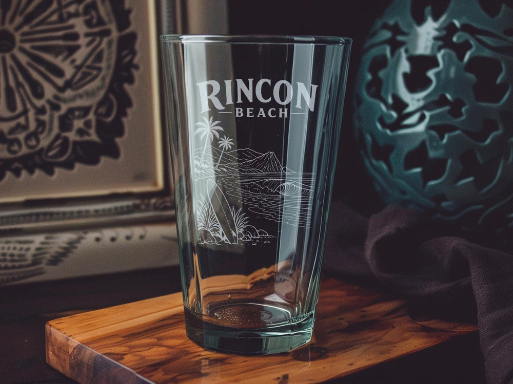 Rincon Beach Pint Glass, California Surf Spot Souvenir, Beach Lover Gift, Coastal Barware, Surfing Theme Drinkware