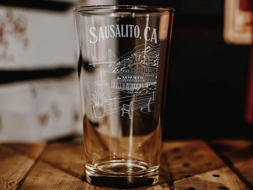 Sausalito CA Pint Glass, Sausalito California Souvenir Beer Glass, Bay Area Travel Gift, Waterfront Town Keepsake Glass