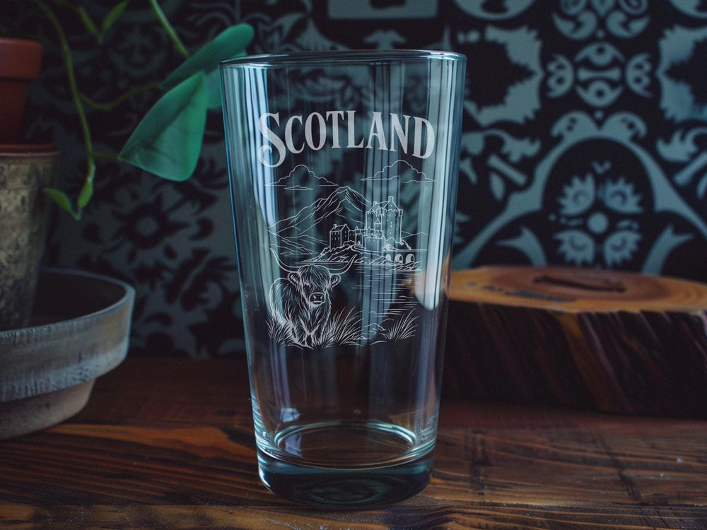 Scotland Pint Glass, Scottish Highlands Souvenir Beer Glass, Scotland Travel Gift, Edinburgh Scotland Pub Glass, Scotland Gift