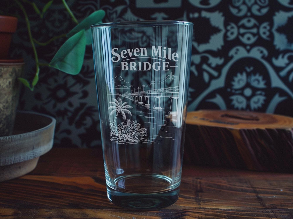 Seven Mile Bridge Florida Keys Pint Glass, Overseas Highway Landmark Souvenir Drinkware, Coastal Travel Gift