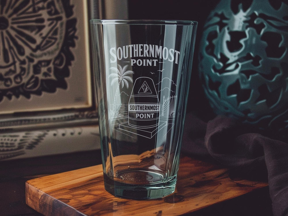 Southernmost Point Key West Florida Pint Glass Souvenir Gift, Iconic Landmark Marker Sign Travel Vacation Drinkware