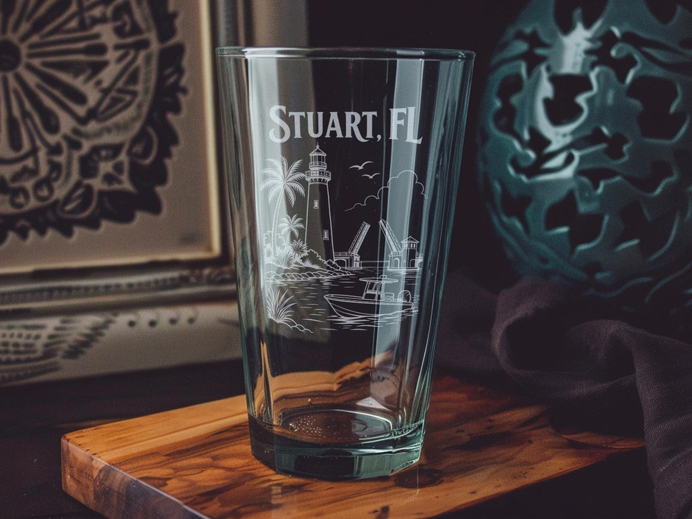 Stuart Florida Pint Glass, Stuart FL Souvenir Glass, Florida Coastal Town Travel Gift, Treasure Coast Keepsake Drinkware