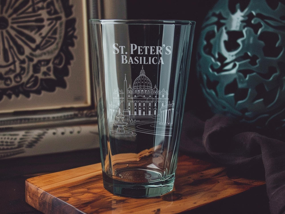St Peter's Basilica Pint Glass, Vatican City Landmark Drinkware, Rome Italy Cathedral Souvenir Beer Glass Gift