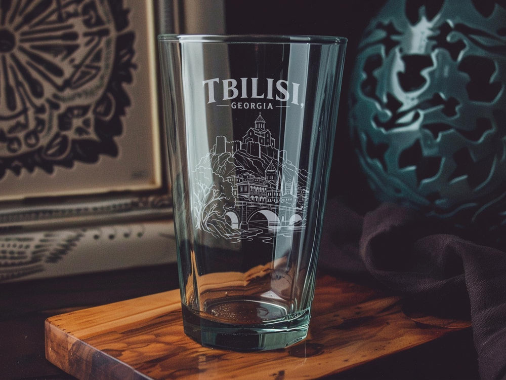 Tbilisi Georgia Pint Glass, Tbilisi Skyline Souvenir Beer Glass, Georgia Travel Gift, Tbilisi Cityscape Drinkware