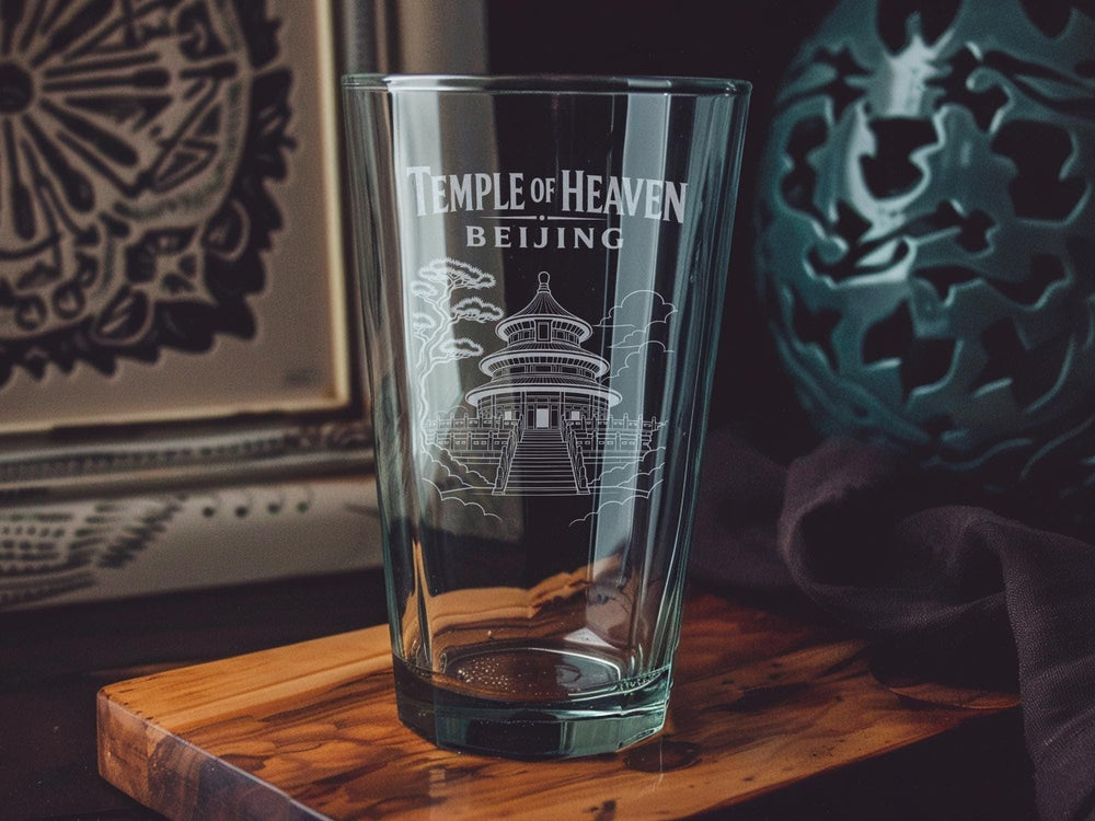 Temple of Heaven Beijing China Pint Glass, Tiantan Park Landmark Souvenir Drinkware, Beijing Travel Gift Glass Cup