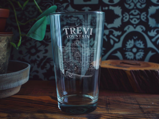Trevi Fountain Pint Glass, Rome Italy Landmark Souvenir Drinkware, Italian Travel Gift, Barware for Cocktails Beer Soda