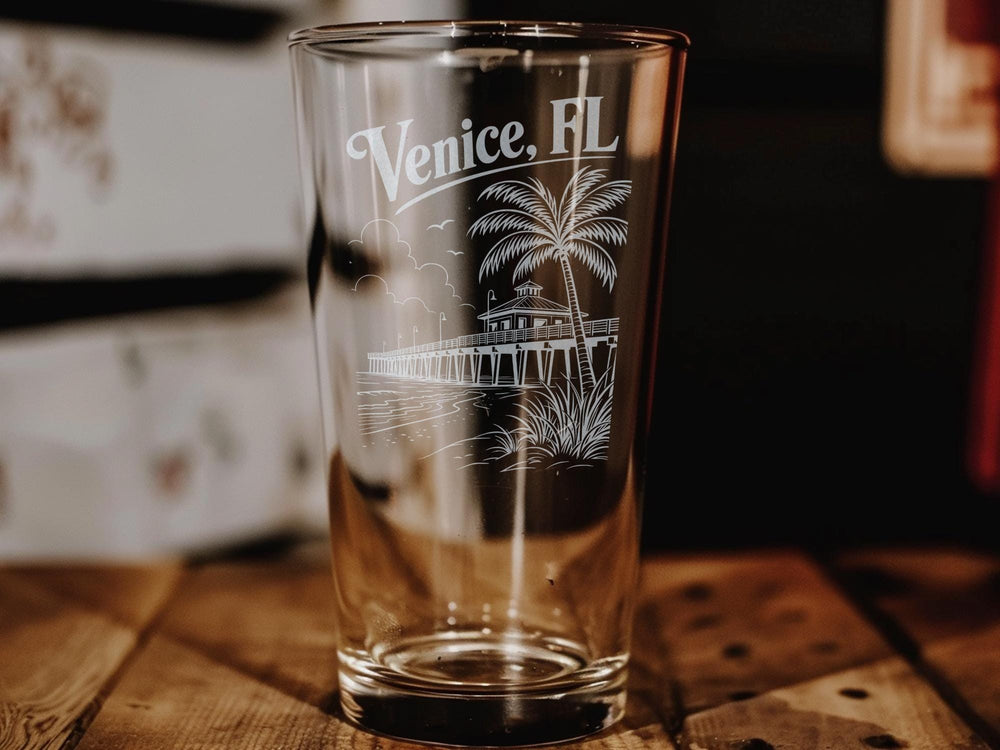 Venice Florida Pint Glass Venice FL Souvenir Drinkware Gulf Coast Vacation Gift Coastal City Keepsake Bar Glass