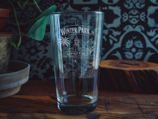 Winter Park FL Pint Glass, Winter Park Florida Souvenir Beer Glass, Scenic City Skyline Travel Gift Drinkware