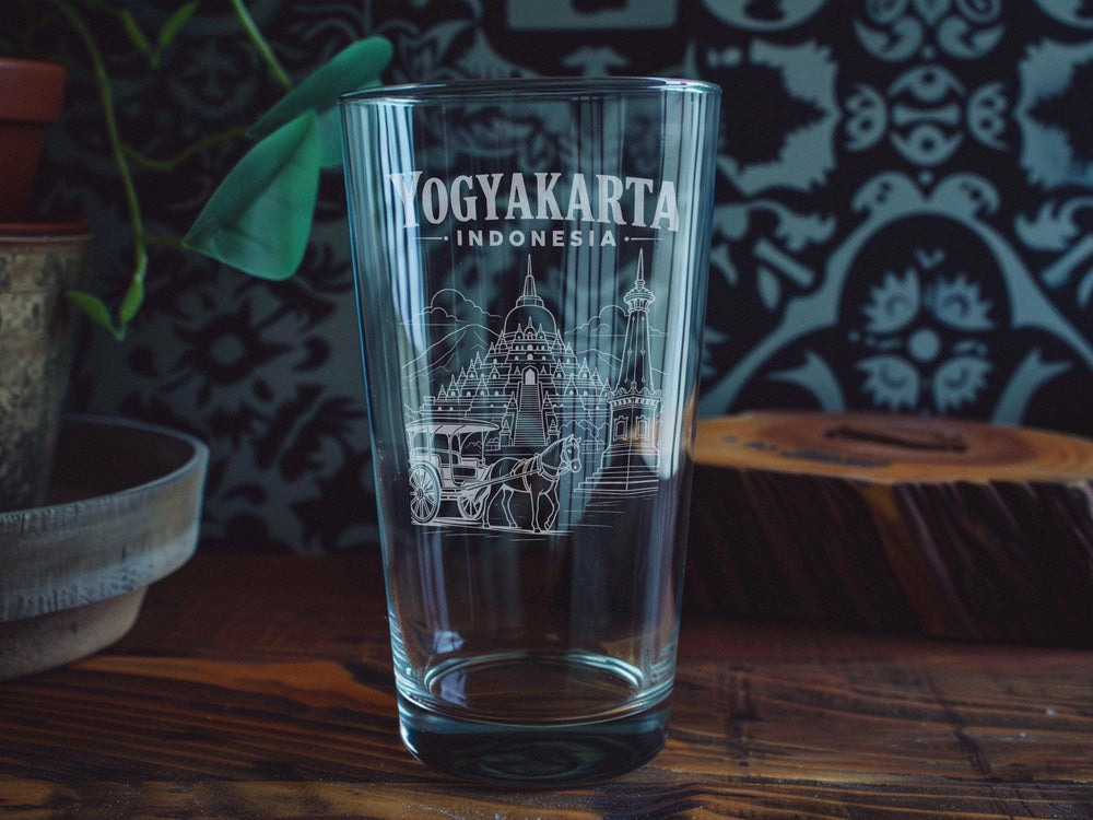 Yogyakarta Indonesia Pint Glass, Yogyakarta City Souvenir Beer Glass, Indonesia Travel Gift, Yogyakarta Landmark Drinkware