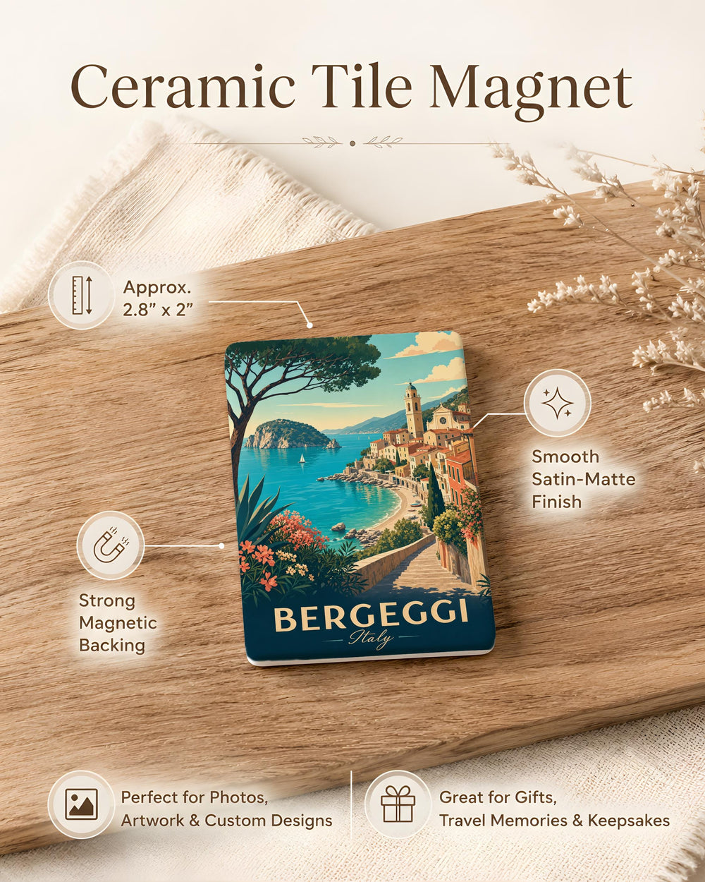 Bergeggi Italy Fridge Magnet, Bergeggi Coastal Village Souvenir Magnet, Italian Riviera Travel Gift, Liguria Keepsake Magnet