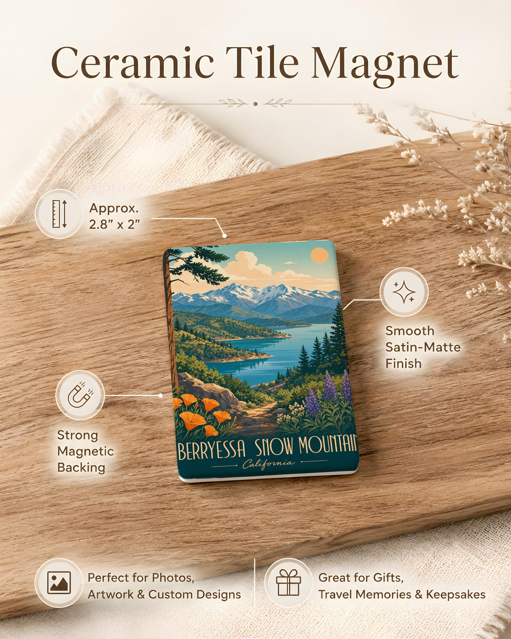Berryessa Snow Mountain Fridge Magnet, Lake Berryessa California Souvenir Magnet, Snow Mountain Wilderness Travel Keepsake Magnet