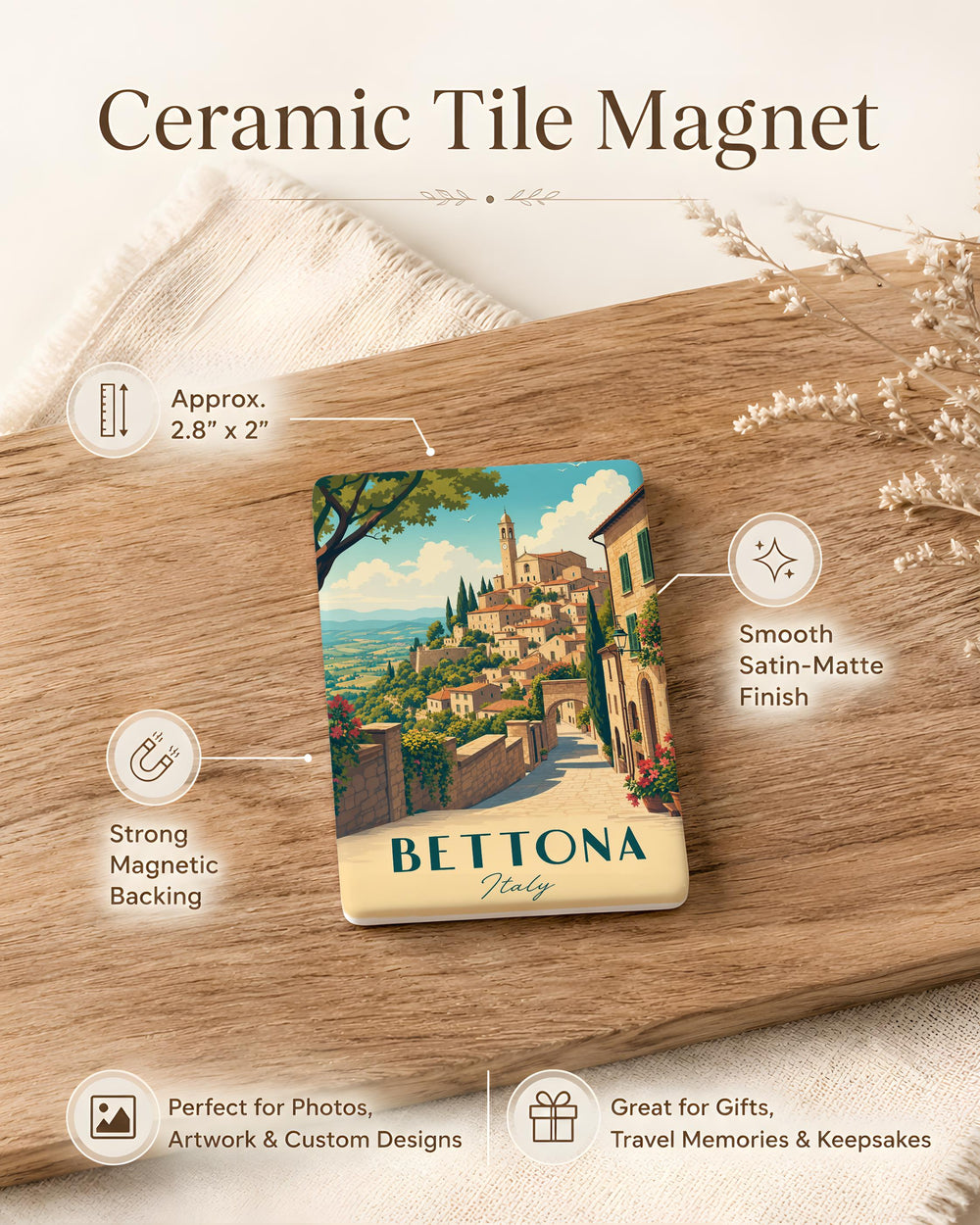 Bettona Italy Fridge Magnet, Bettona Perugia Umbria Travel Souvenir Magnet, Italian Hill Town Landmark Magnet