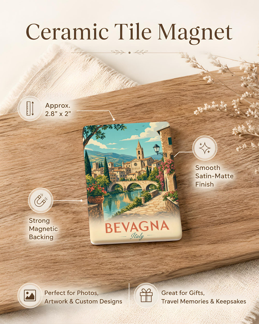 Bevagna Italy Fridge Magnet, Bevagna Umbria Souvenir Magnet, Italian Travel Keepsake, Bevagna Town Landmark Gift