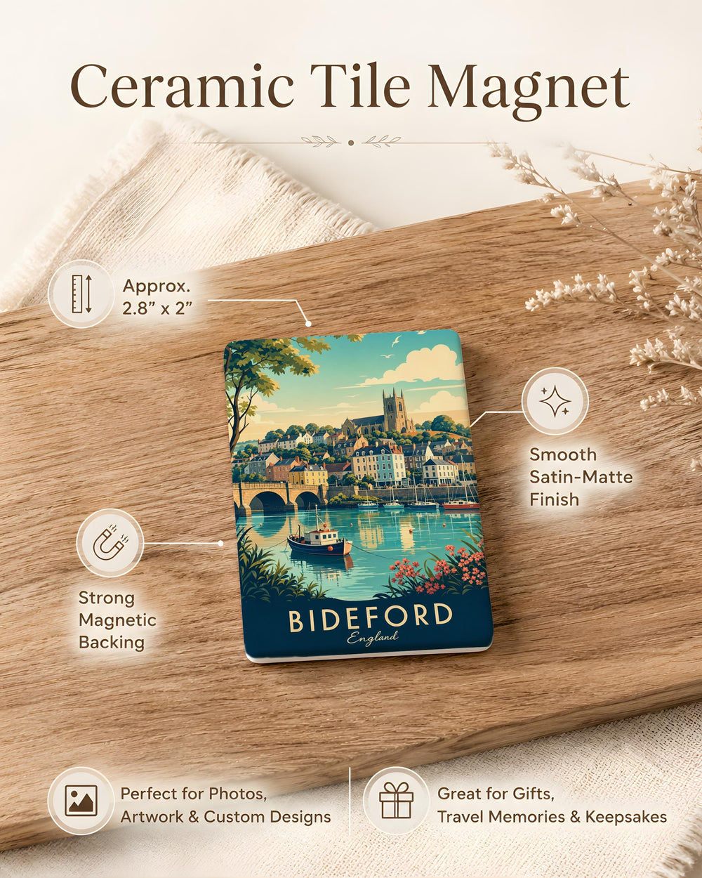 Bideford England Fridge Magnet, Bideford Devon Souvenir Magnet, Bideford Waterfront Travel Gift, UK Town Keepsake Magnet