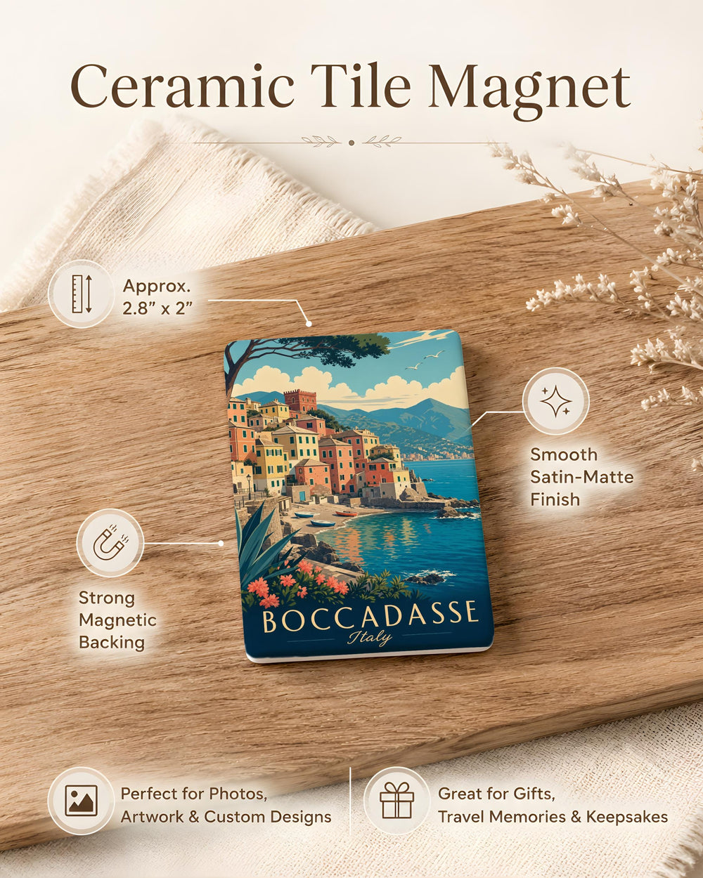 Boccadasse Italy Fridge Magnet, Genoa Coastal Village Souvenir, Italian Riviera Seaside Scene Magnet