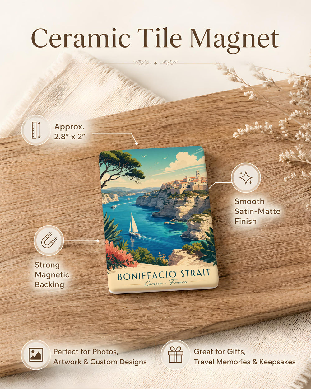 Bonifacio Strait Fridge Magnet, Bonifacio Strait Map Magnet, Vancouver Island to Haida Gwaii Travel Souvenir Magnet