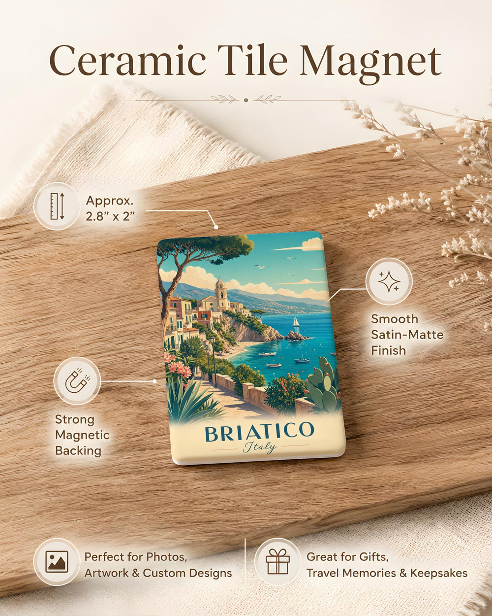Briatico Italy Fridge Magnet, Calabria Souvenir, Coastal Town Travel Keepsake, Italian Vacation Gift, Mediterranean Landmark Magnet