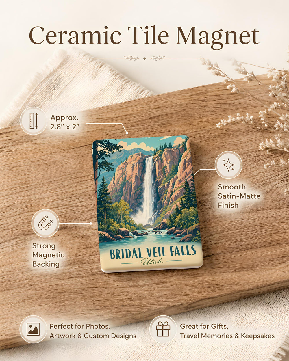 Bridal Veil Falls Utah Fridge Magnet, Provo Canyon Waterfall Souvenir, Utah Travel Gift, Mountain Waterfall Keepsake