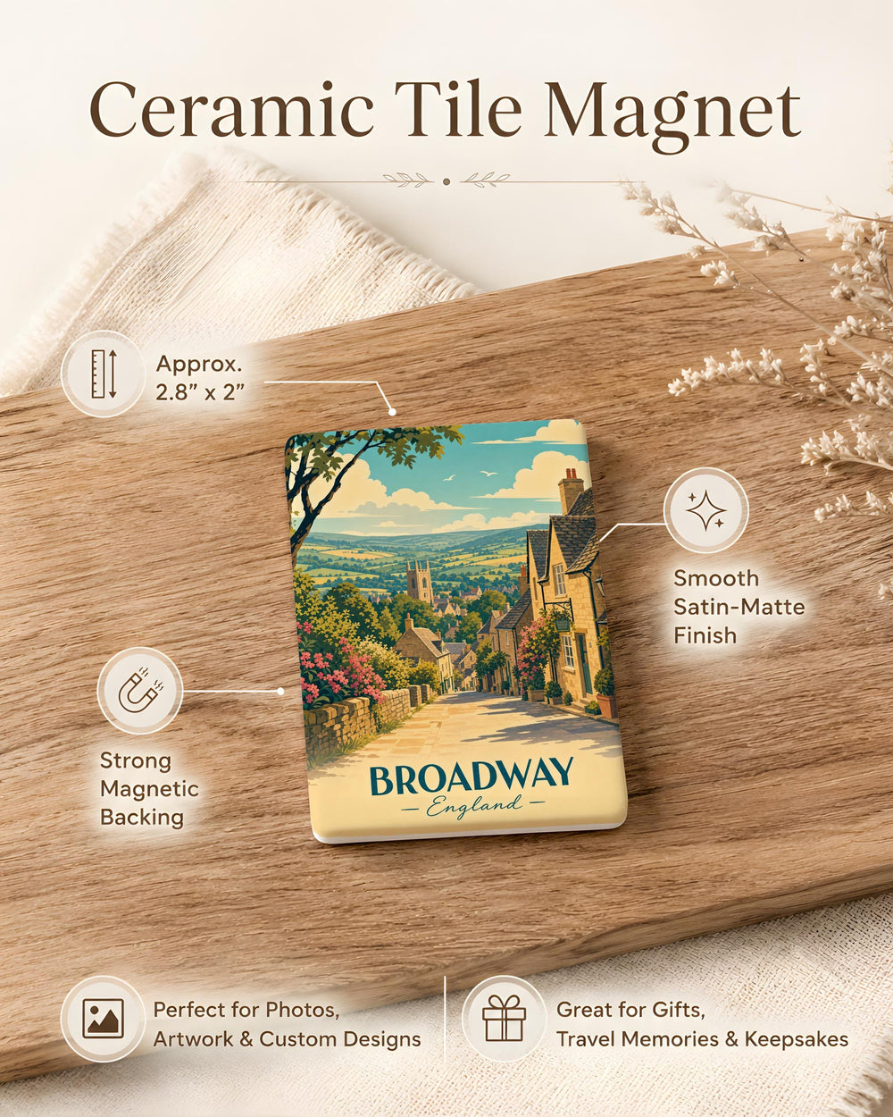 Broadway England Fridge Magnet, Broadway Village Souvenir Magnet, Cotswolds England Travel Gift, UK Landmark Keepsake Magnet